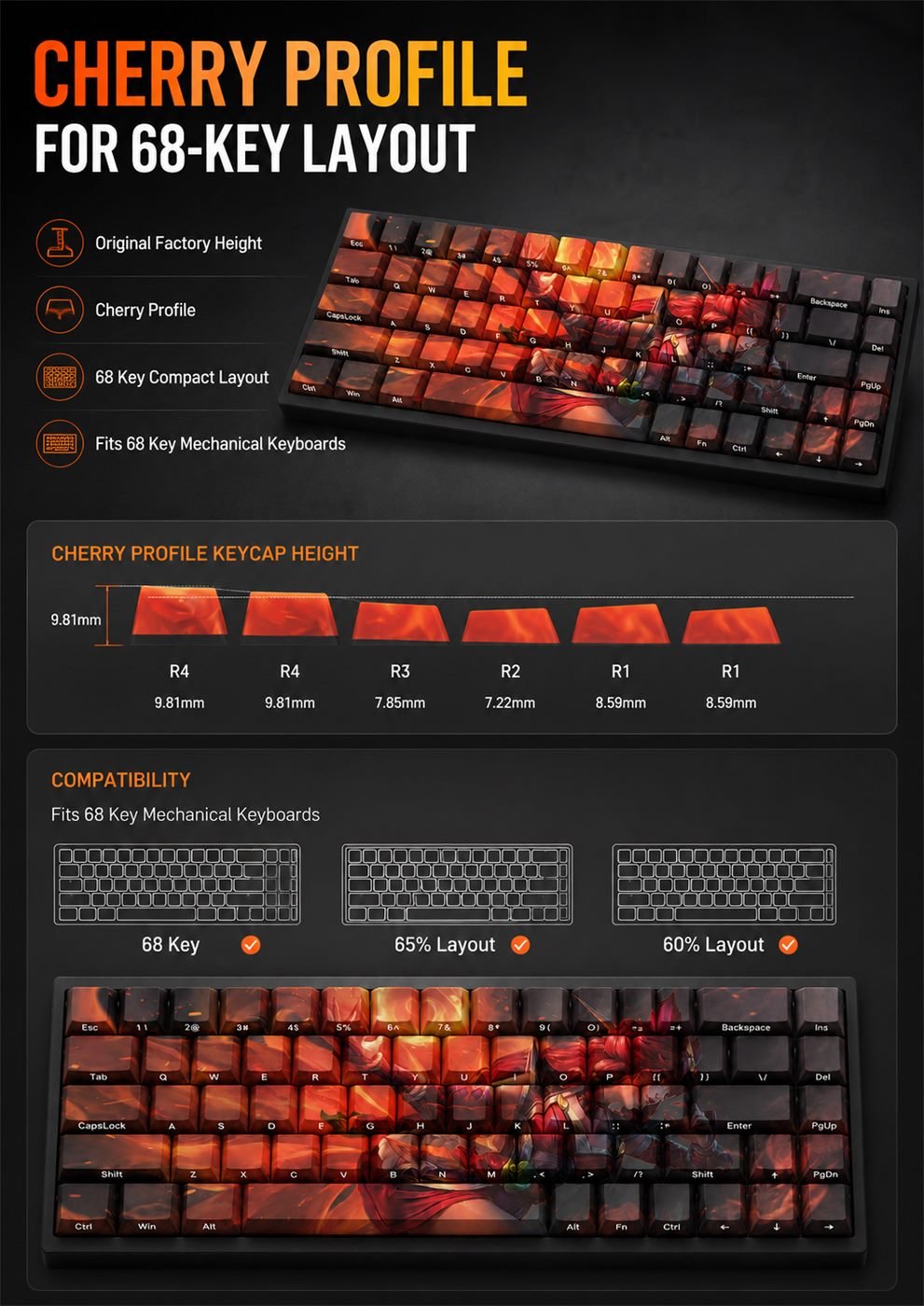 FOXFIRE AHRI Original Profile 68-Key Side-Printed PBT Keycap Set - Image 11