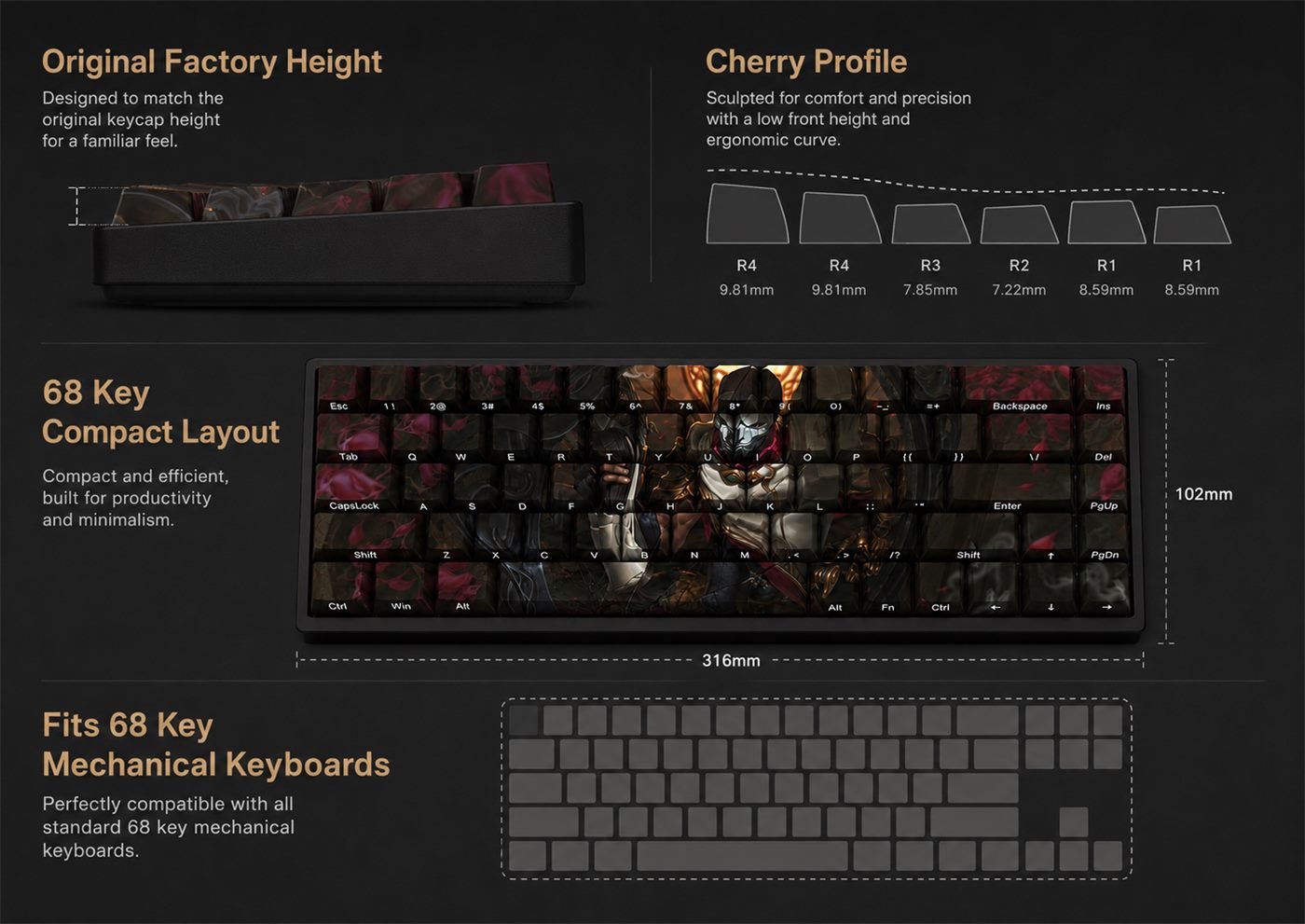 JHIN Original Profile 68-Key Side-Printed PBT Keycap Set - Image 11