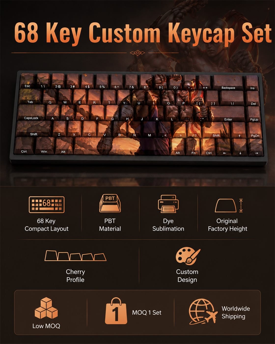 MUAY THAI LEE SIN Original Profile 68-Key Side-Printed PBT Keycap Set - Image 9