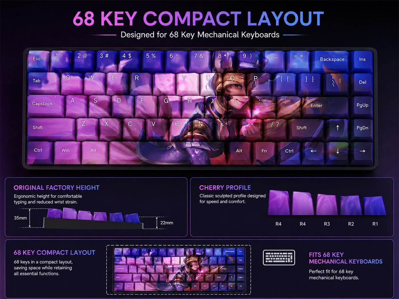 POPSTAR AHRI Original Profile 68-Key Side-Printed PBT Keycap Set - Image 12