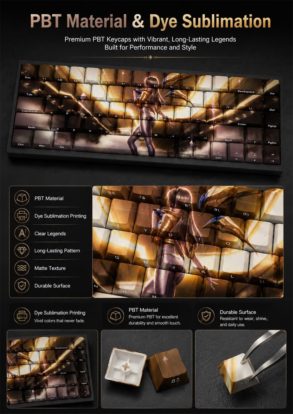 PRESTIGE KDA KAISA Original Profile 68-Key Side-Printed PBT Keycap Set - Image 10