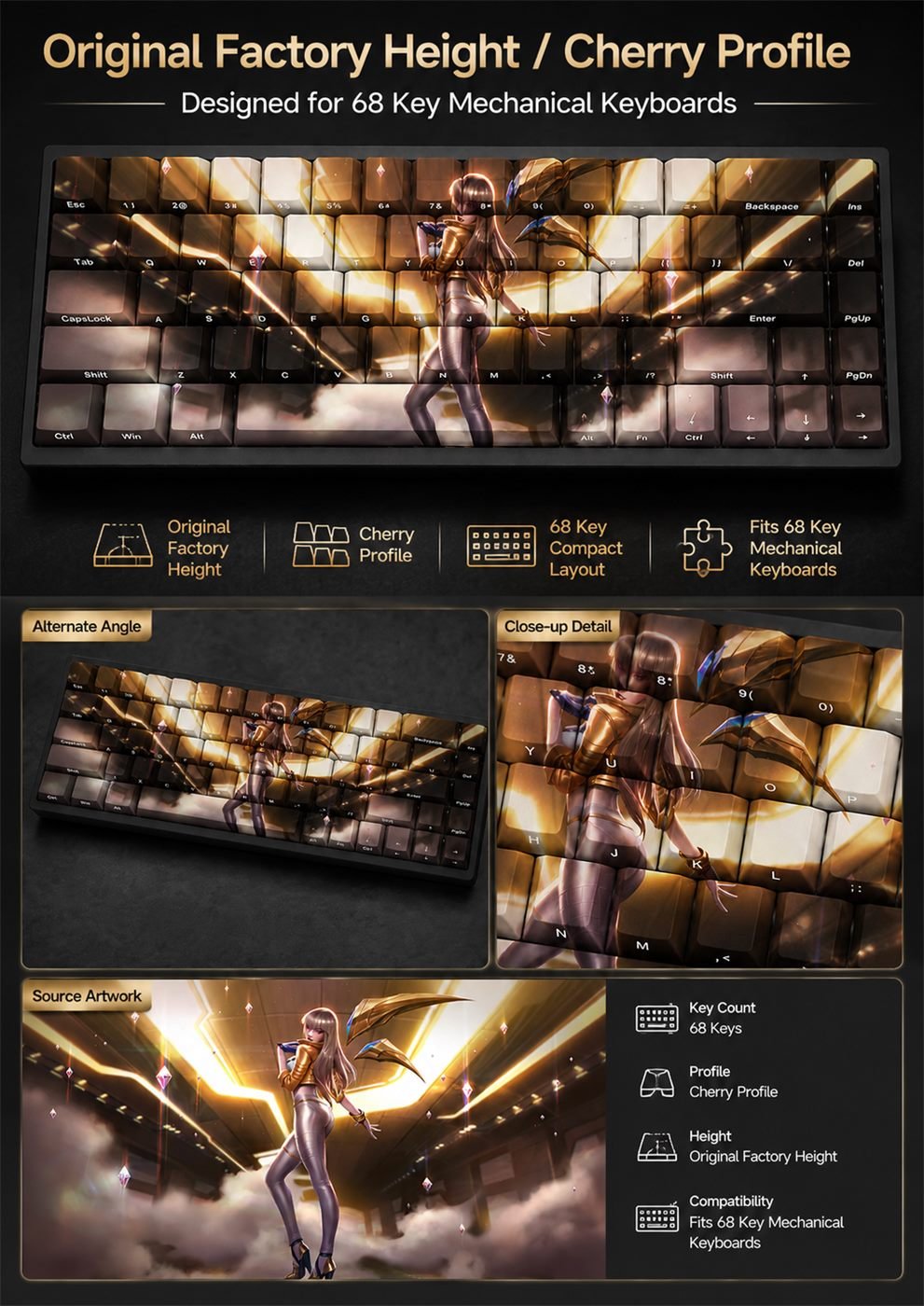 PRESTIGE KDA KAISA Original Profile 68-Key Side-Printed PBT Keycap Set - Image 11