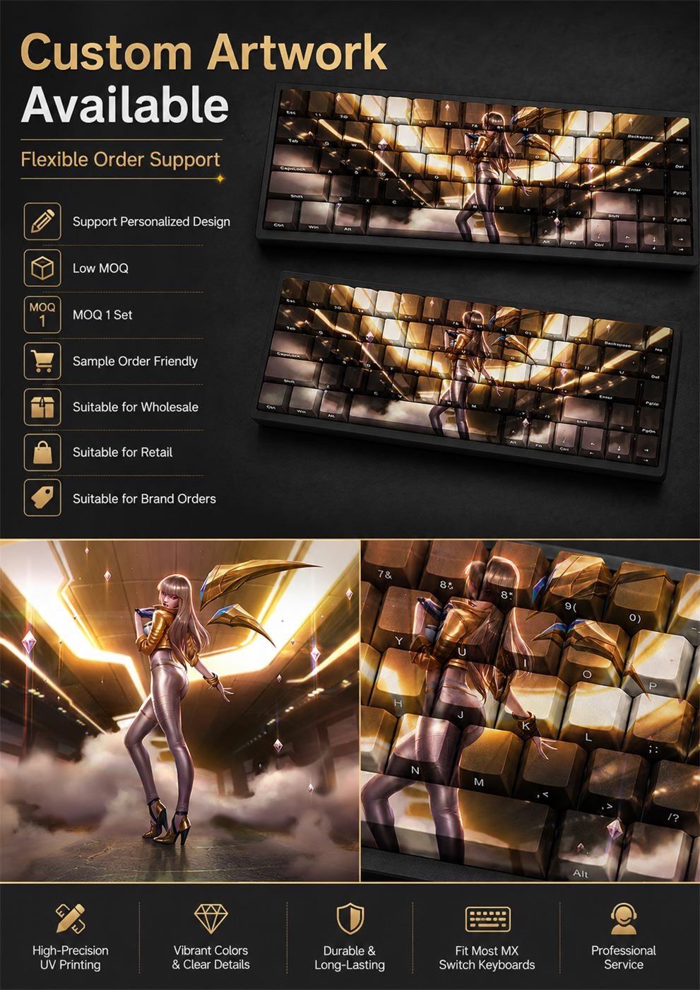 PRESTIGE KDA KAISA Original Profile 68-Key Side-Printed PBT Keycap Set - Image 12
