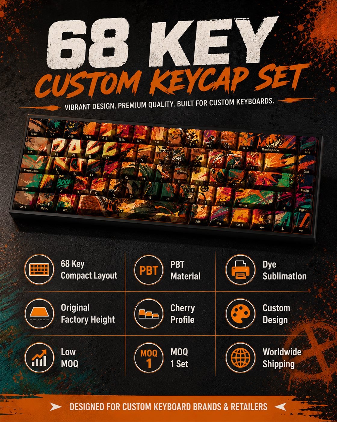 Raze Side-Printed Variant Original Profile 68-Key PBT Keycap Set - Image 9