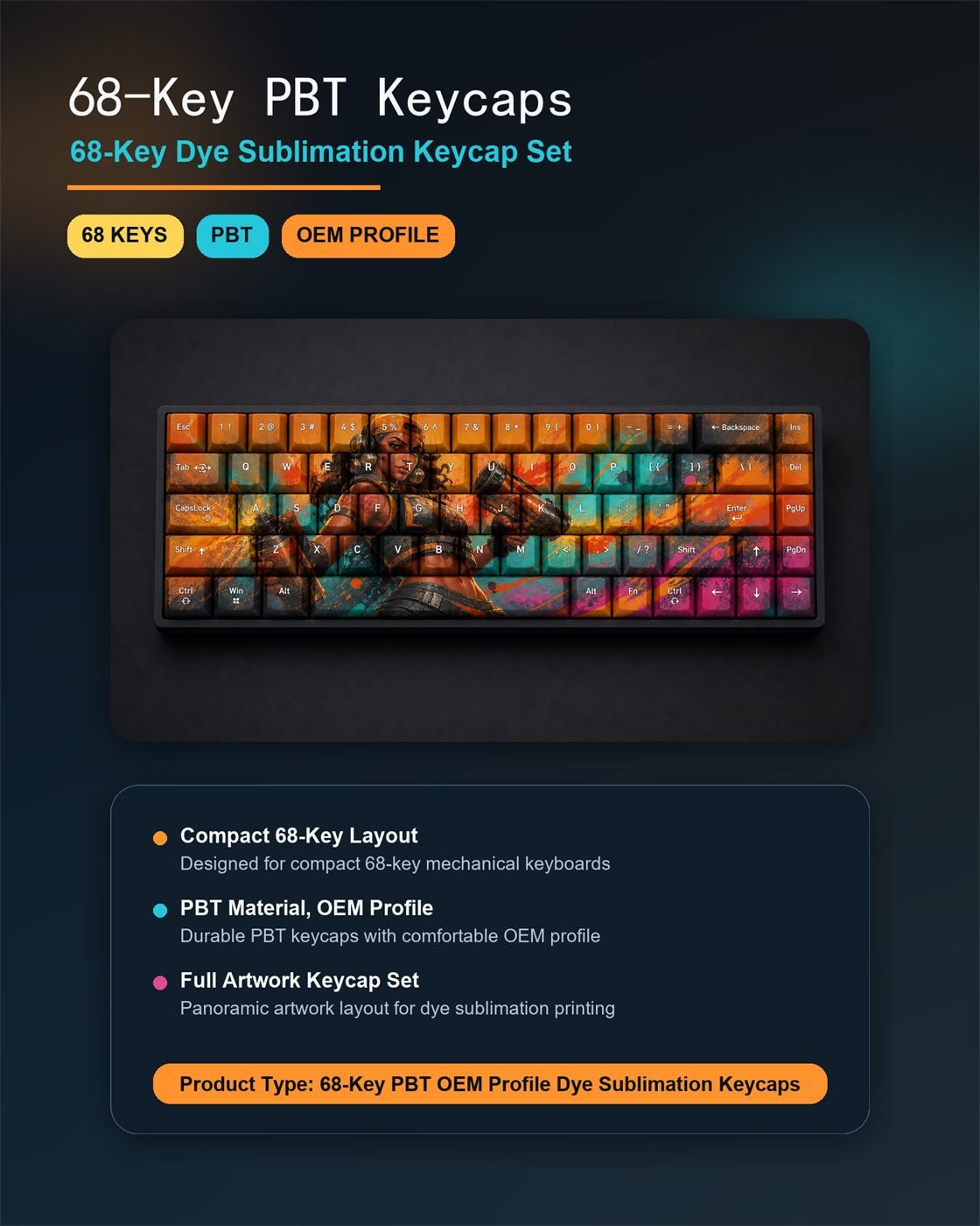 Reyna Original Profile 68-Key Side-Printed PBT Keycap Set - Image 11