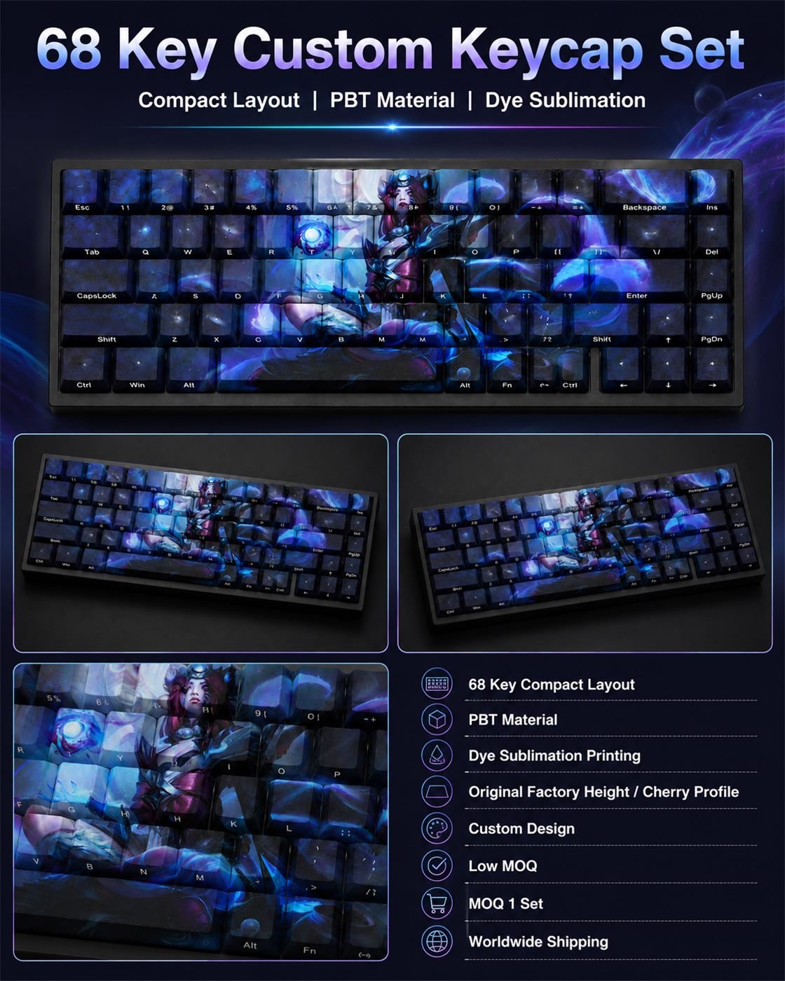 SNOW MOON AHRI Original Profile 68-Key Side-Printed PBT Keycap Set - Image 9