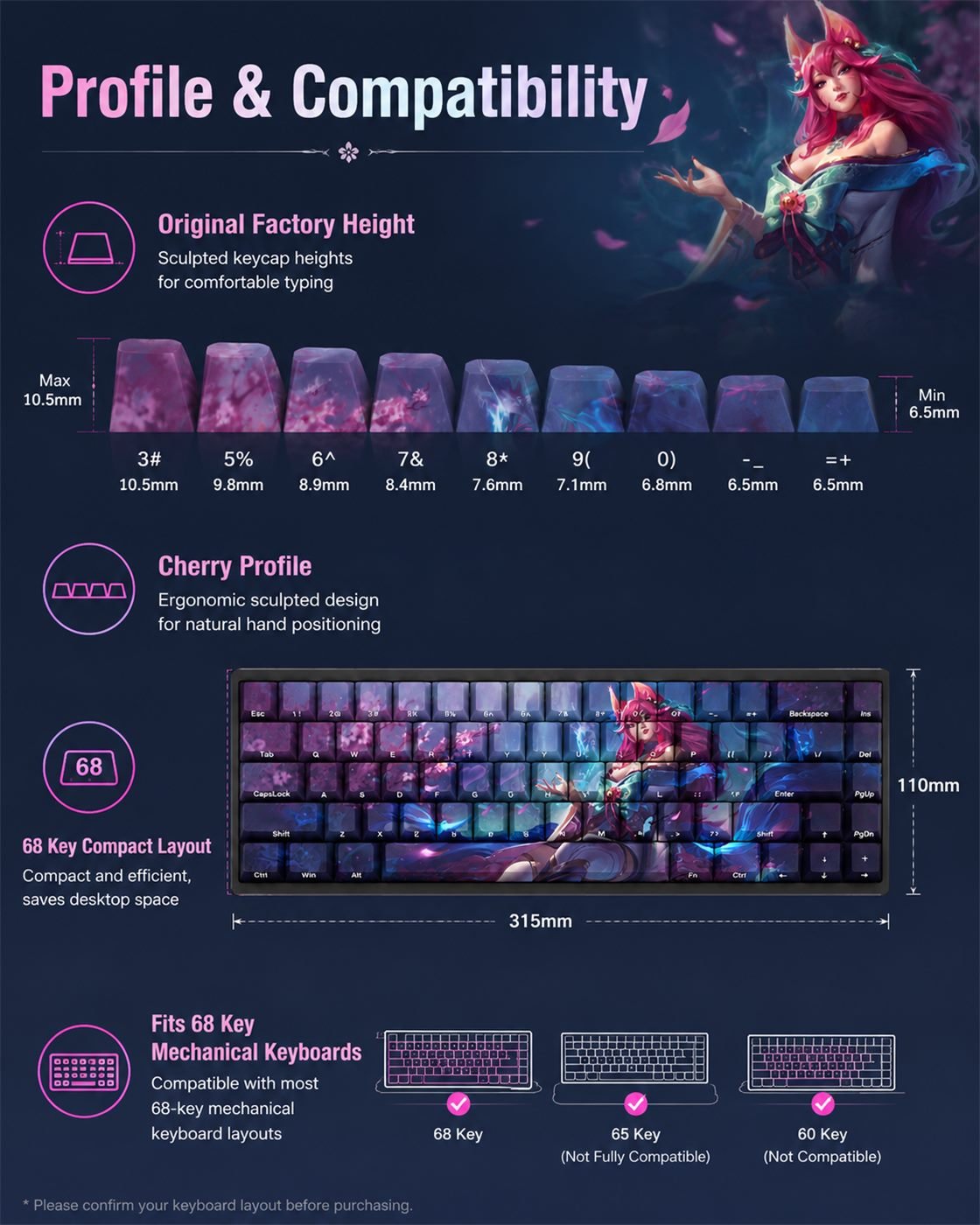 SPIRIT BLOSSOM AHRI Original Profile 68-Key Side-Printed PBT Keycap Set - Image 12