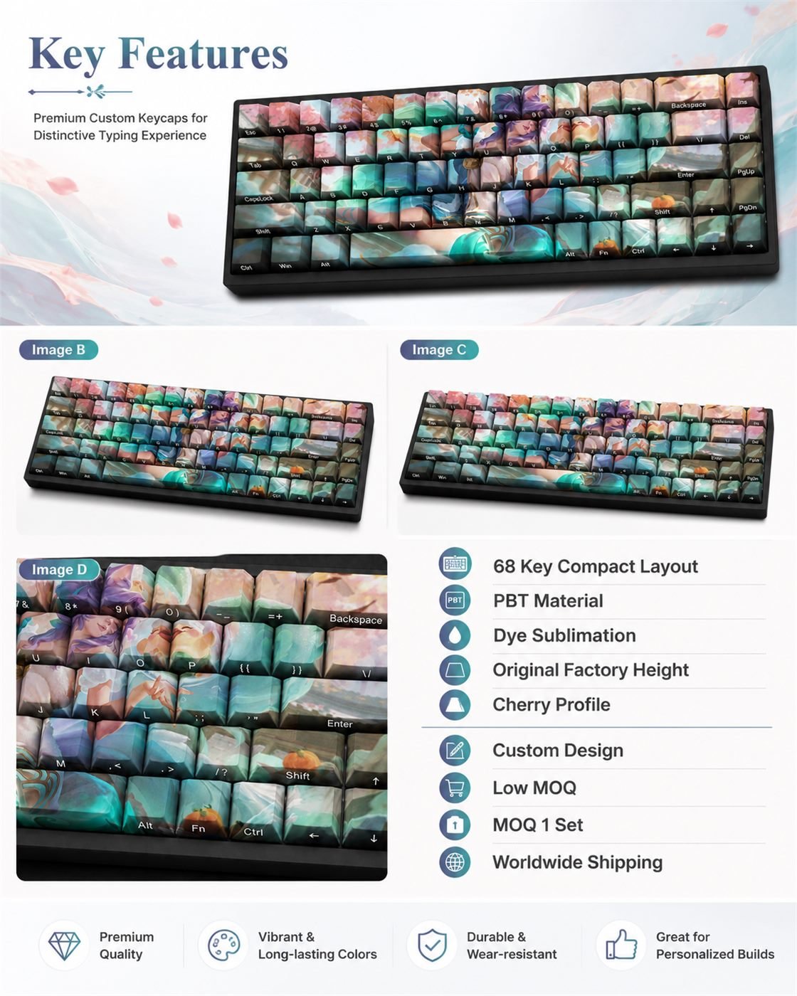 SPIRIT BLOSSOM SPRINGS AHRI Original Profile 68-Key Side-Printed PBT Keycap Set - Image 9