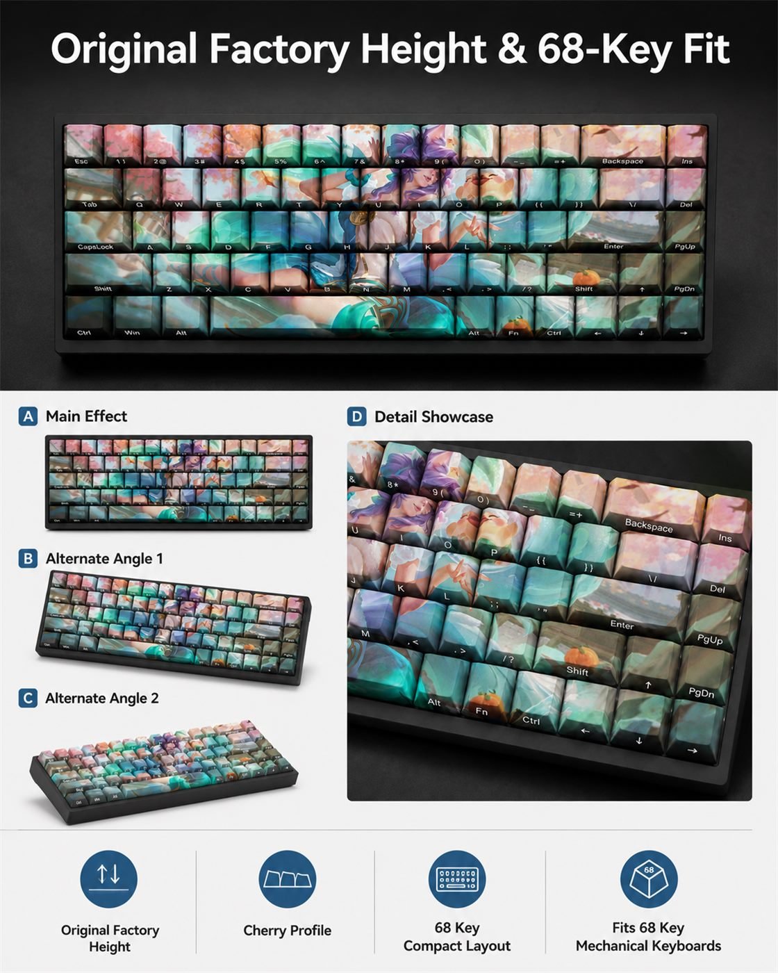 SPIRIT BLOSSOM SPRINGS AHRI Original Profile 68-Key Side-Printed PBT Keycap Set - Image 11