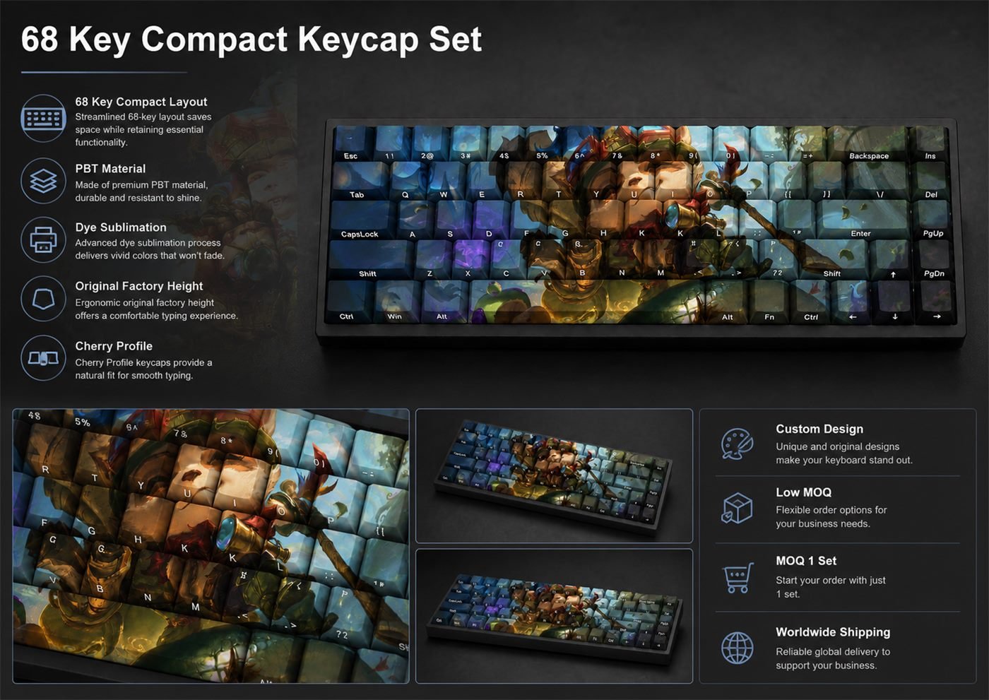 TEEMO Original Profile 68-Key Side-Printed PBT Keycap Set - Image 9