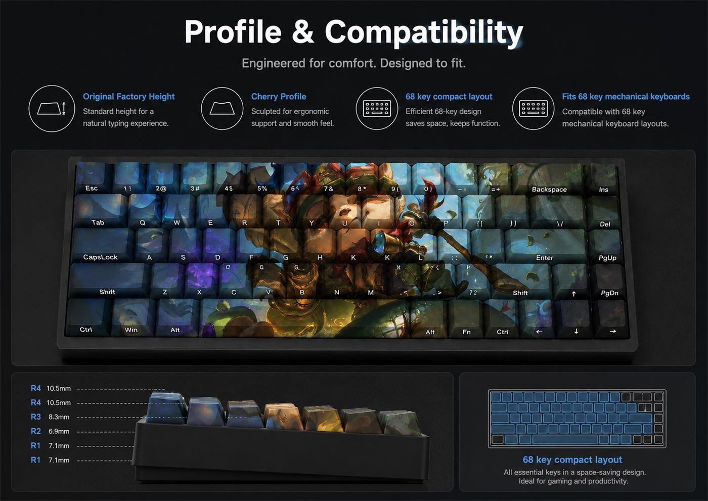 TEEMO Original Profile 68-Key Side-Printed PBT Keycap Set - Image 11