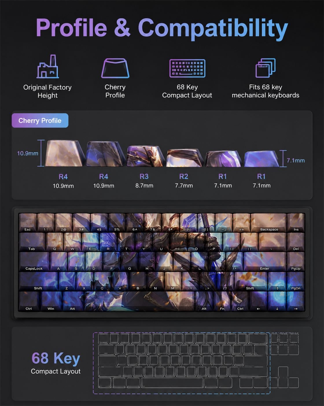 VICTORIOUS AATROX Original Profile 68-Key Side-Printed PBT Keycap Set - Image 11