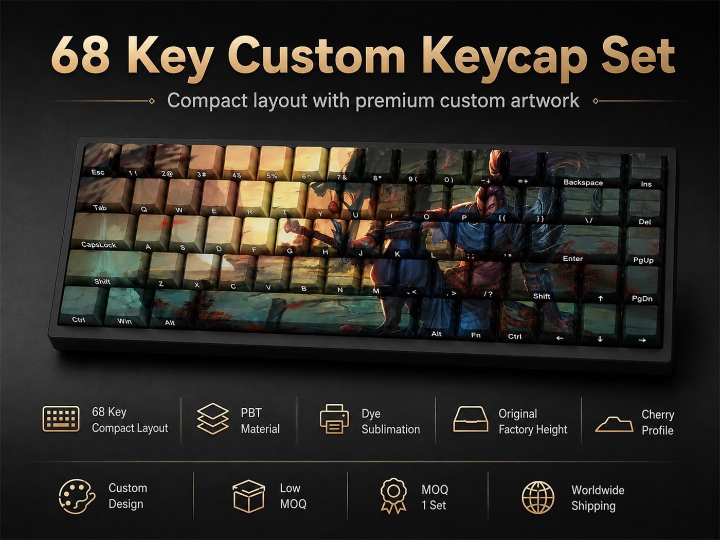 YASUO Original Profile 68-Key Side-Printed PBT Keycap Set - Image 9